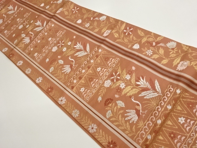 JAPANESE FUKURO OBI / WOVEN FLOWER & BIRD